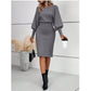 European And American Temperament Crew Neck Long Sleeve Solid Color Waist Tight Slimming Knitted Hip Skirt
