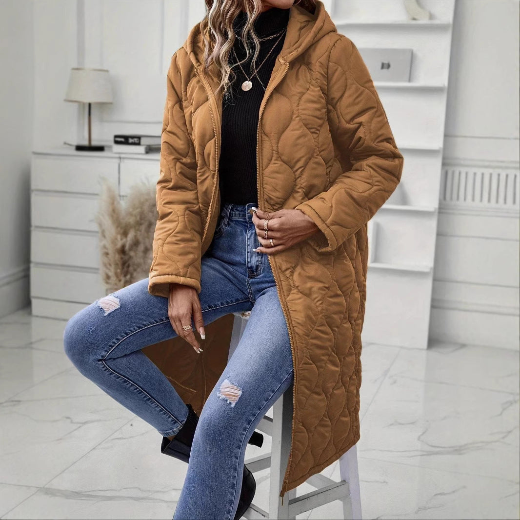 Veste épaisse à capuche zippée en coton pour femme