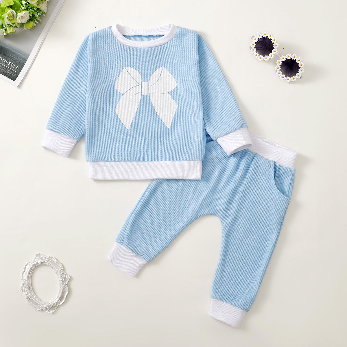 Ensemble pull gaufré imprimé pour fille