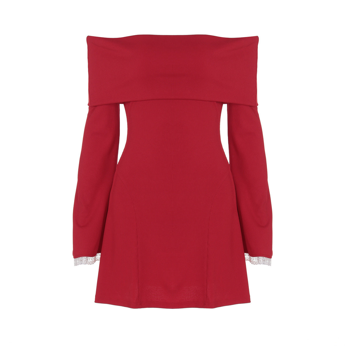 Women's Off-shoulder Horn Long Sleeve Short Dress Lace