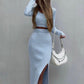 Women's Solid Color Knitted Round Neck Two-piece Set