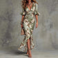 Women's V-neck Slim-fit Printed Dress