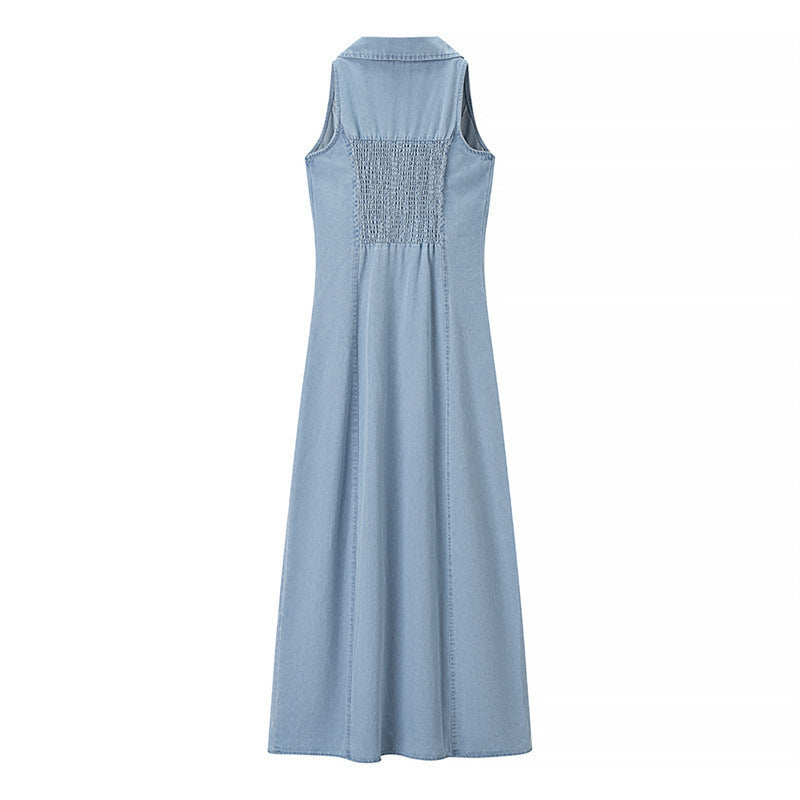 European And American Style Halter Waist-tight French Tea Break Button Denim Long Skirts