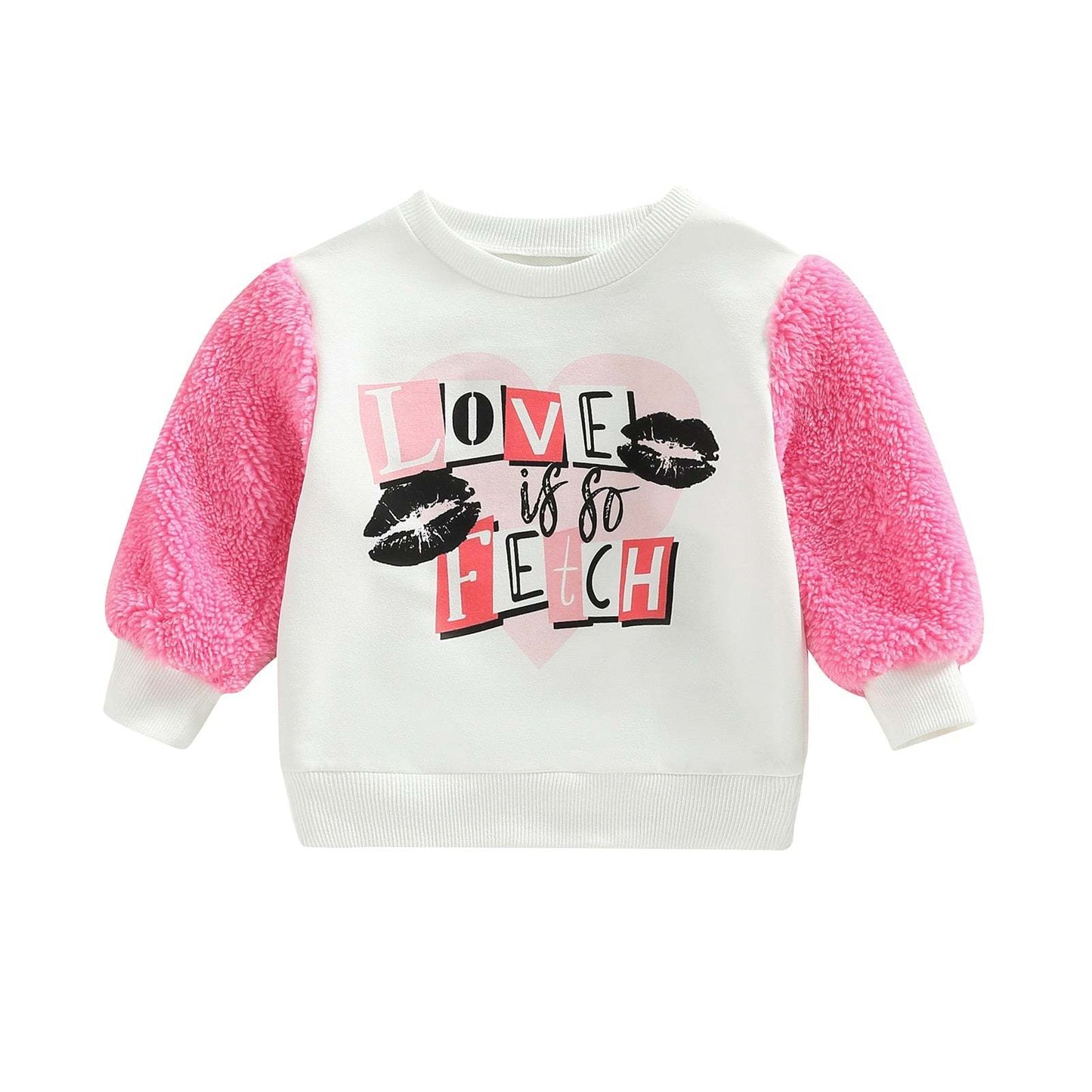 T-shirt bébé fille blanc imprimé lettres anglaises en coton à manches longues et fourrure
