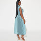 Plus Size Women's Lapel Sleeveless Denim Lace-up Long Dress
