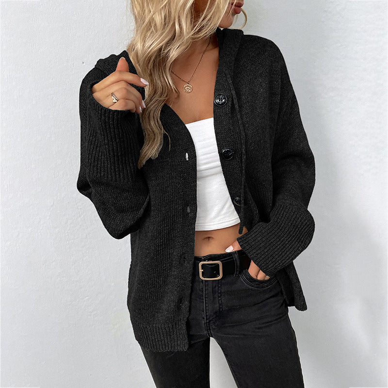Cardigan à capuche uni pour femme