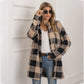 Colorblock Plaid Fleece Jacket Fashion Single Breasted Long Jacket Women's Clothing