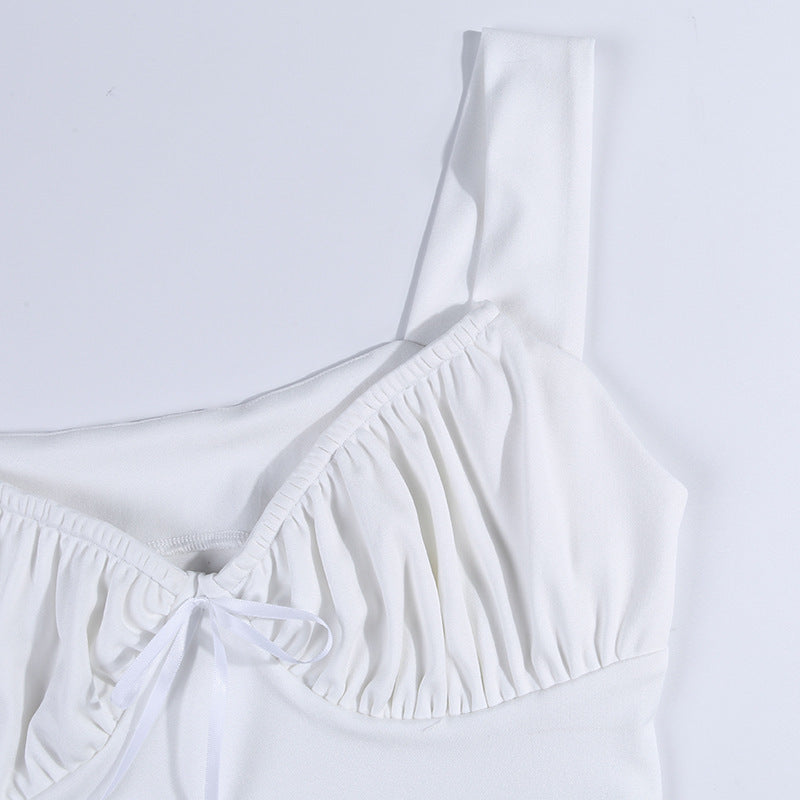 Women's bow pleated strap U-neck vest
