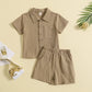 Polo d'été à manches courtes et revers en coton et lin, style décontracté, ensemble deux pièces