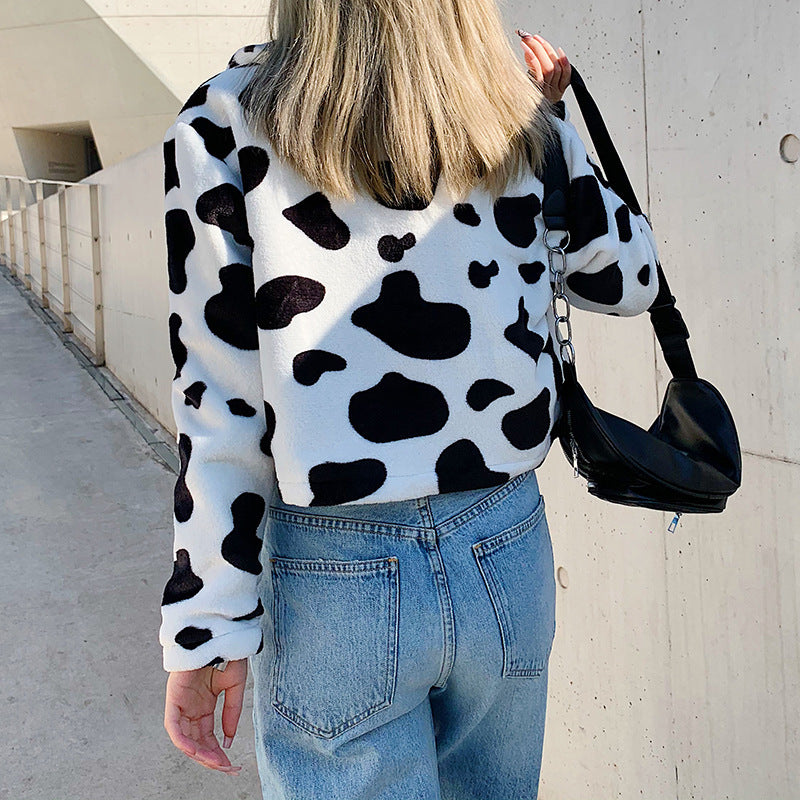 Cow fur warm short jacket