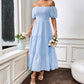New Fashion Solid Color Shirred Backless Cake Temperament Dress