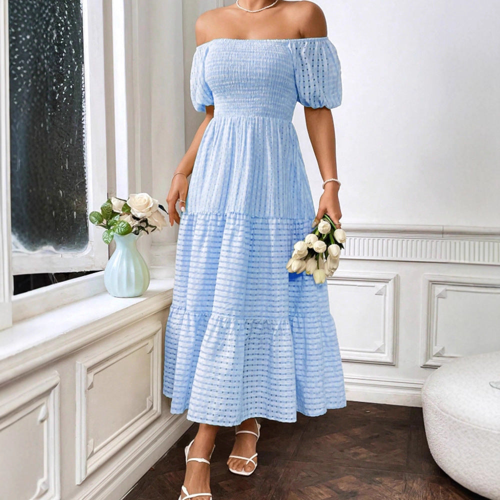 New Fashion Solid Color Shirred Backless Cake Temperament Dress