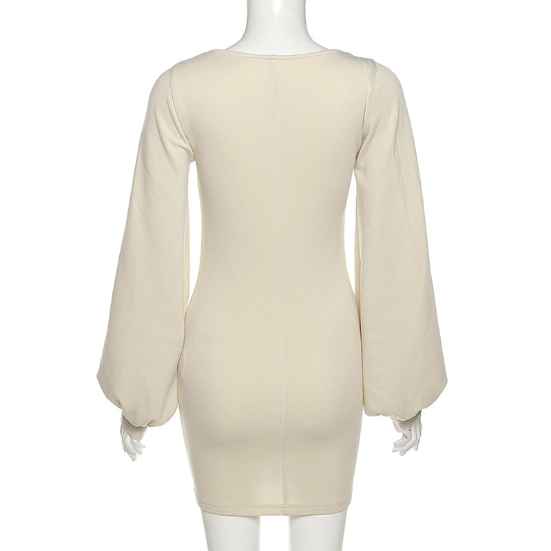 Square Neck Slim Wrap Hip Dress