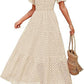 V-neck Hollow Pleated Short Sleeves Long Dress