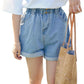 Calyx elastic waist denim shorts female summer high waist was thin student wide leg pants