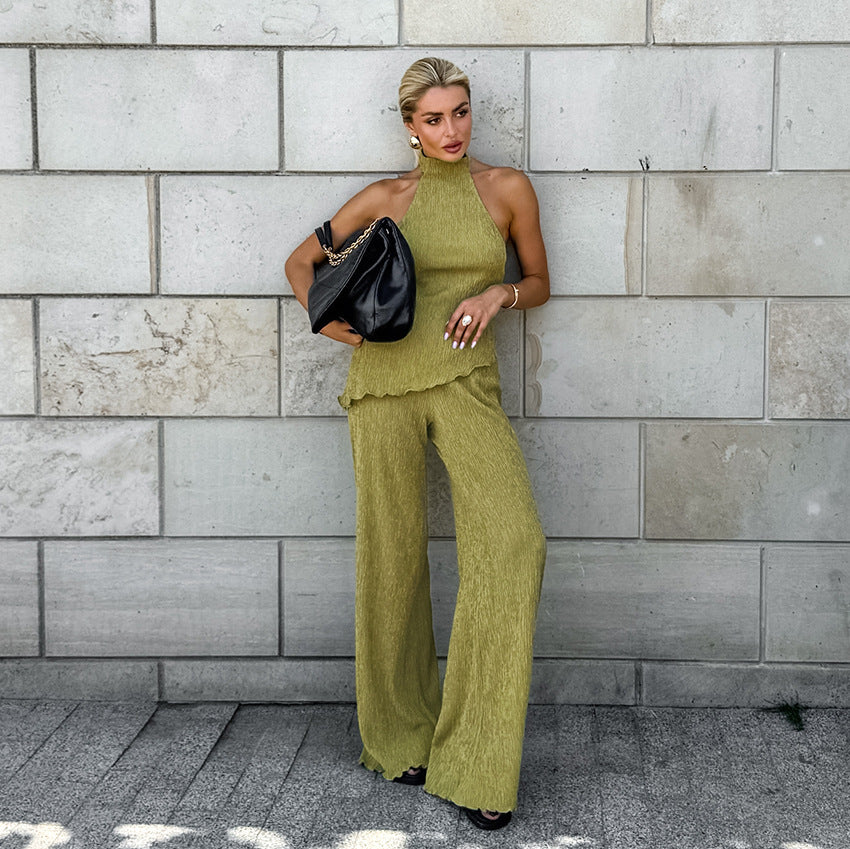 Sleeveless Halter Vest Wide-leg Pants Two-piece Set