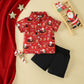 European And American Boys' New Short-sleeved Christmas Printed Shirt And Shorts Suit