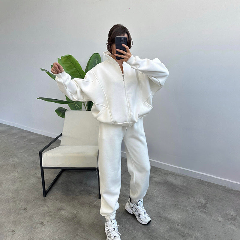 Ensemble de sport avec poches, col montant, cardigan zippé et pantalon à cordon de serrage, tenues de jogging tendance, survêtements, vêtements pour femmes