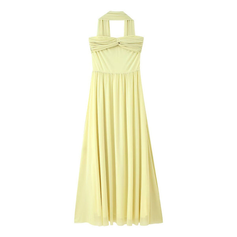 Two-color Mesh Tube Top Ribbon Ribbon Halter Dress