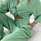 Split Sleeve Shirt Elastic Waist Pants Two Piece Set