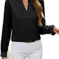 Chiffon Patchwork Long Sleeve Solid Color And V-neck Shirt