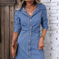 Robe en jean amincissante à manches longues et taille ajustée style rétro