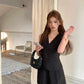 Black V-neck Top Suit Women's Vest Shorts Casual Suit