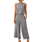 New Casual Sleeveless Top Wide Leg Trousers Suit