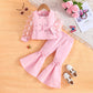 Girls' Mesh Sleeve Top Bell-bottom Pants Suit