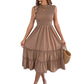 Casual Sleeveless Ruched Waistline Flounce Maxi Dress