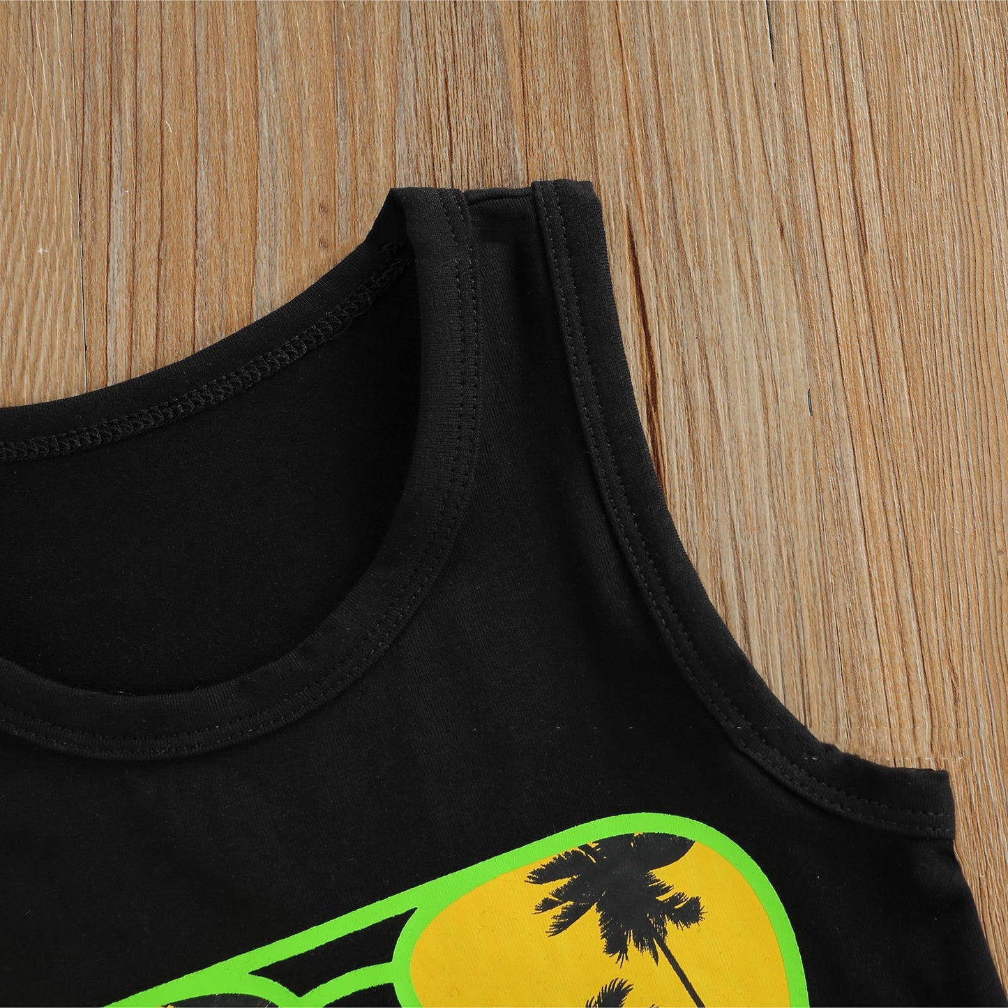 Boys Beach Style Glasses Palm Tree Print Vest Shorts Set