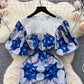 Women's Printed Color Contrast Patchwork Long Lace Dress