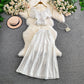 Hollowed-out Embroidered V-Neck Shirt With Ruffled Long Skirt
