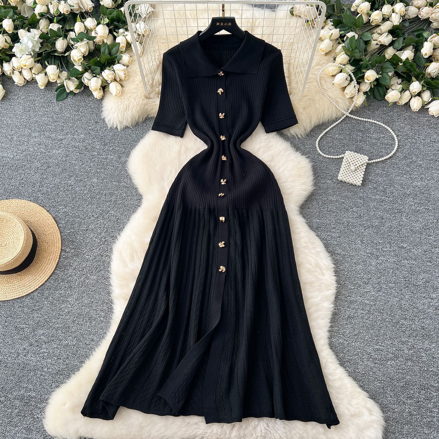 Women's French-style Single-breasted Knitted Dress Sweater