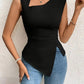 Irregular Women's T-shirt Diagonal Collar Sleeveless