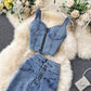 Short Camisole High Waist Denim Skirt