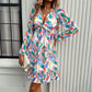 Spring And Summer Vacation Style Printed V-neck Long-sleeve Dress