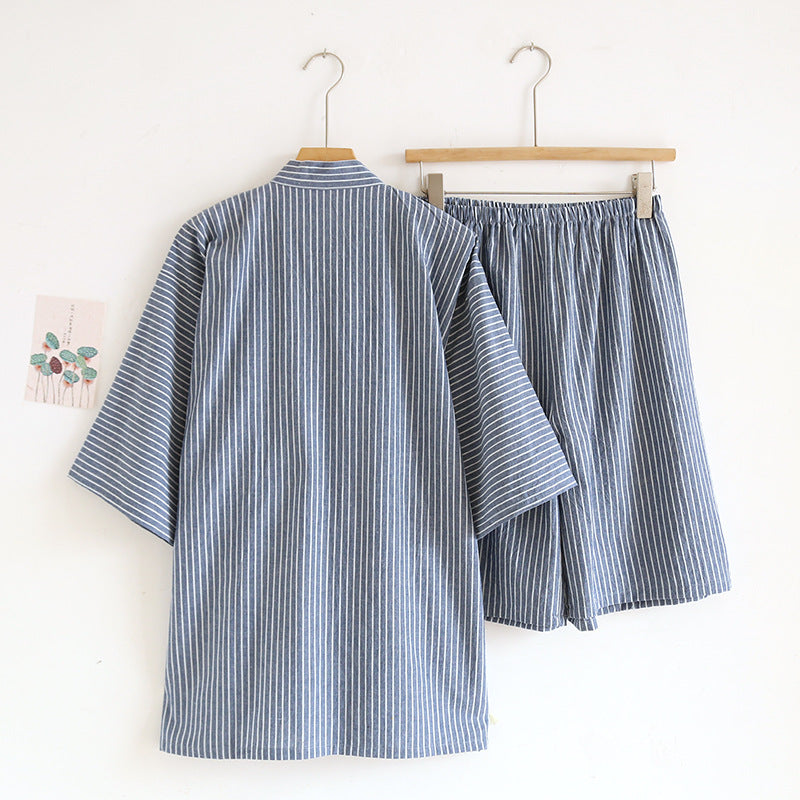 Japanese Lace-up Kimono Pajamas Men's Cotton Washed Loose