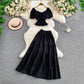 Hollowed-out Embroidered V-Neck Shirt With Ruffled Long Skirt