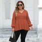 Doll Shirt V-neck Hollow Striped Polar Fleece Lantern Sleeve Bottoming Shirt
