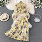 Bow-tie Lace Floral Chiffon High-Waist Pleated Skirt