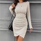 Women's Pleated Waist Tight Turtleneck Bodycon Dress