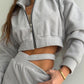 Zipped Stand Collar Polar Fleece Jacket Autumn And Winter Hollow-out Double Pants Suit European And American Sports Style Two-piece Suit