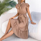 Stand-collar Ruffled Shirt Dress With A Tie Waist