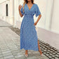 New V-neck Three-quarter-sleeve, High-waisted Floral-print Pleated Dress