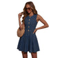 Womens Slim-Fit Crew-Neck Sleeveless Denim Dress