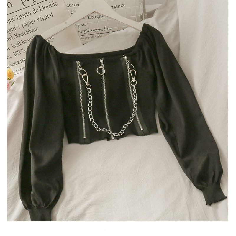 French Niche Design Chain Decoration Short Shirt