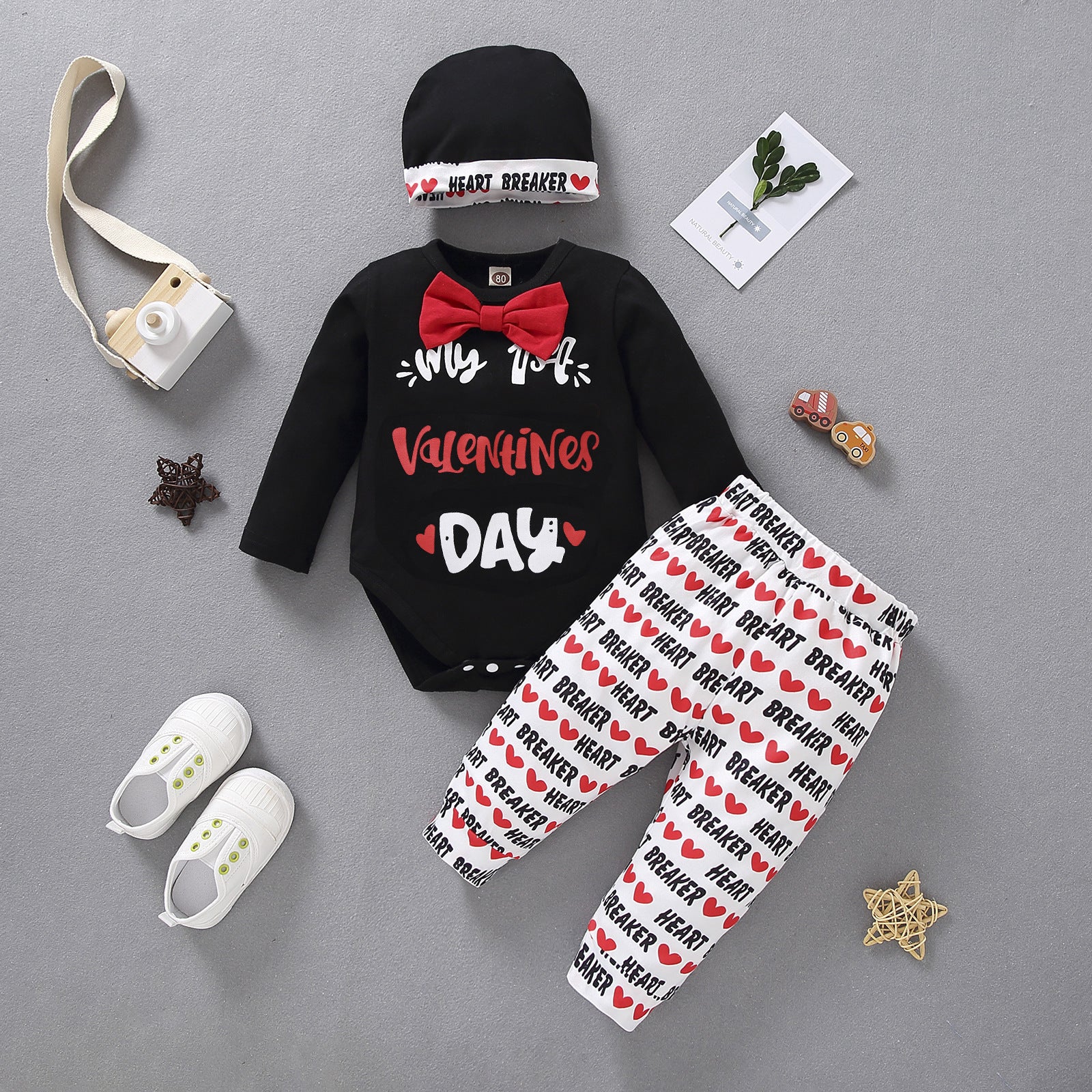 Letter Peach Heart Print Long Sleeve Suit