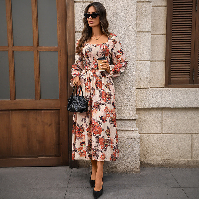 Retro French Romantic Elegant Printed Dress Women
