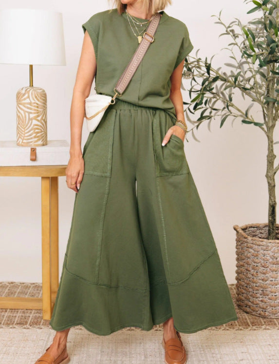 Sleeveless Colorblock Pocket Women's Suit